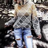 Women's Casual Printed Color Round Neck Loose Sweater