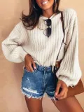 Solid Color Collar Puff Sleeve Sweater
