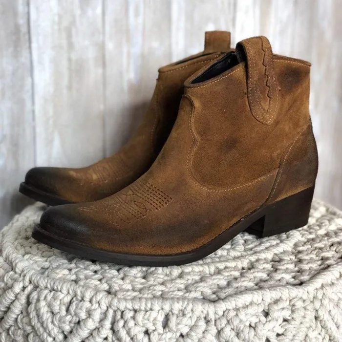 Womens Boots Vintage Slip-On Pu Chunky Heel Ankle Boots