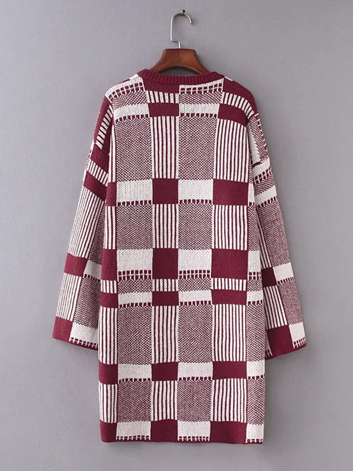 Knitted Casual Paneled Geometric 2018 Women's Warmest Cardigans