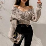 Fashion V-collar Printed Long-Sleeved Sweater