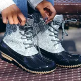 Women Casual Lace-Up Sparkling Glitter Pu Boots