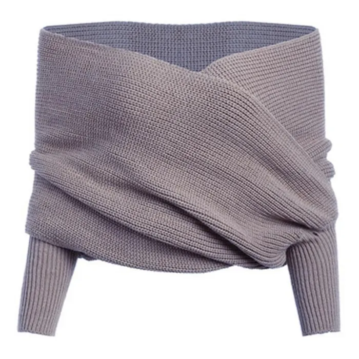 Casual Pure Color Shoulder Collar Sweater