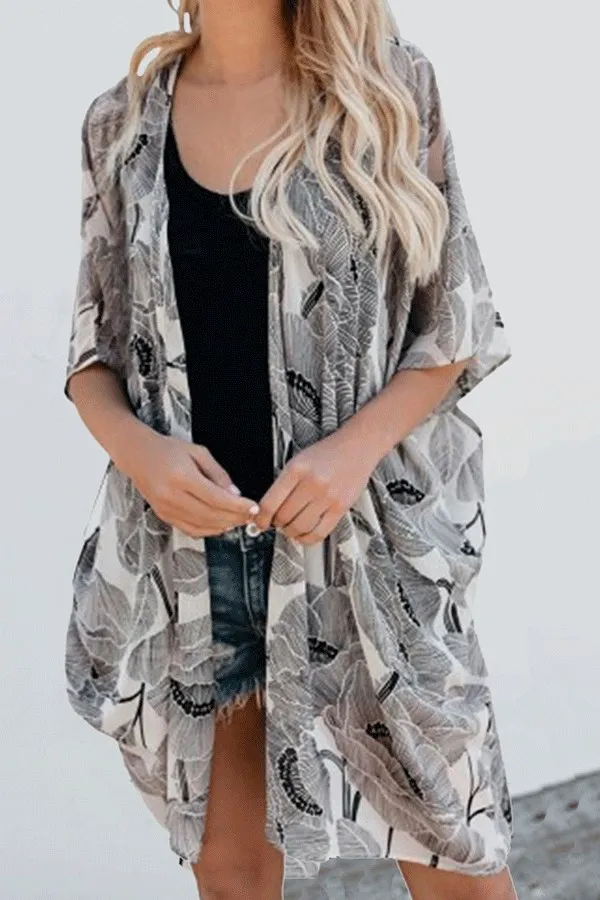 Sex Print Flare Sleeve Bikini Sun-Protective Beach Cardigan