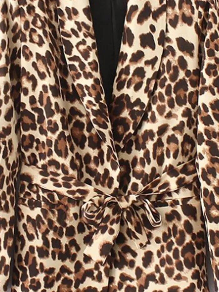 Fashion Leopard Print Long Sleeve Belt Coat