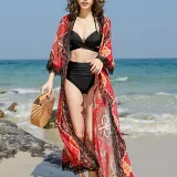 Lace Splicing Chiffon Long Suntan Cardigan
