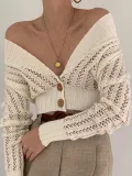 Sexy Solid Color Deep V Openwork Top