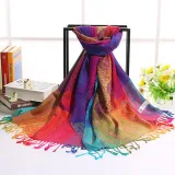 Rainbow Cotton Jacquard Scarves Shawls Silk Scarfs