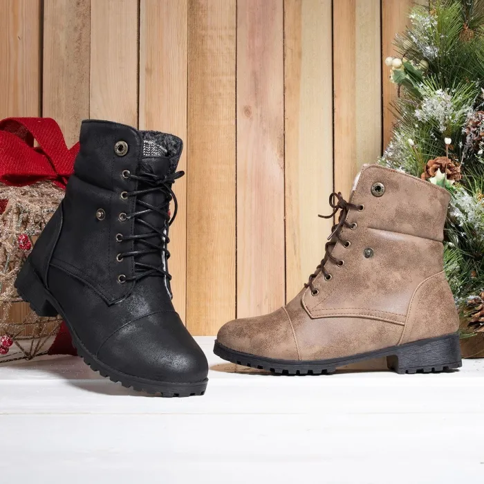 Women Warm Martin Booties Casual Comfort Plus Size Lace Up Shoes