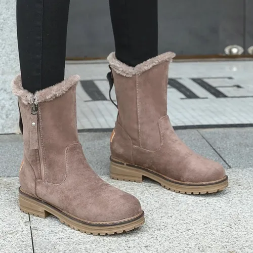 Women Round Toe Snow Boots Zipper Casual Artificial Suede Shoes