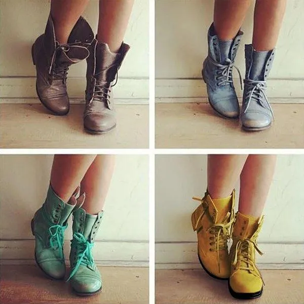 Women PU Booties Casual Comfort Lace Up Shoes