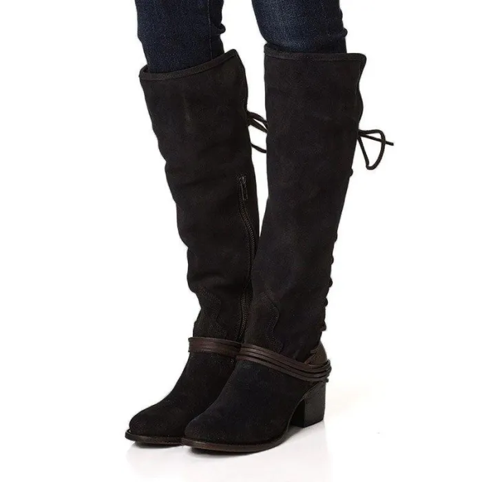Women Vintage Lace Up Boots European Style Bandage Above Knee Boots