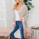 Casual Loose Long-Sleeved Curved Hem In A Long Leopard Cardigan