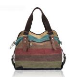 Retro Ethnic Style Stripe Canvas Contrast Color Multi-pocket Handbag Crossbody Bag
