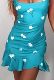 Spaghetti Strap  Backless  Printed  Sleeveless Bodycon Dresses