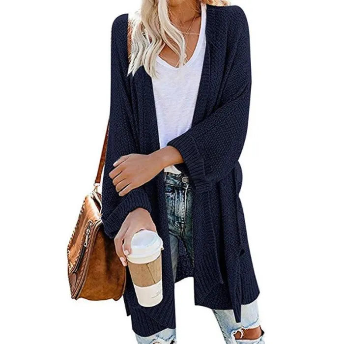 Casual Side Slit Soft Long Sleeve Midi Sweater Cardigan