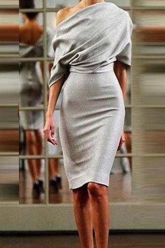 Open Shoulder  Plain  Half Sleeve Bodycon Dresses