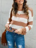 Long Sleeve Stripes Knitted Shirts & Tops