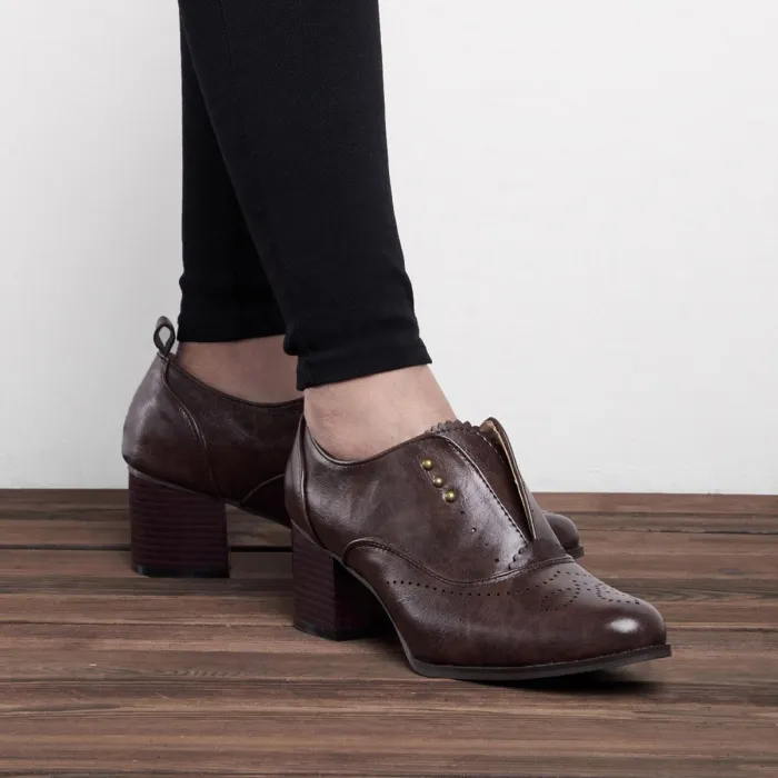 Vintage Slip On Booties Chunky Heel Pu Boots