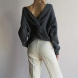 Women's Fashion Boat Neck Bare Back Long Sleeve Sweater