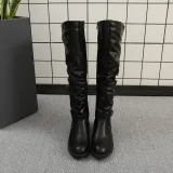 Womens Zipper Daily Chunky Heel Riding Knee High Boots