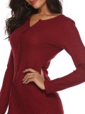 2020 Autumn Plain V-Neck Long Sleeve Slim Sweater