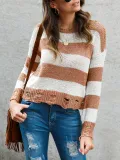 Long Sleeve Stripes Knitted Shirts & Tops