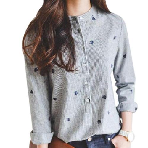 Embroidery Long Sleeve Blouses Casual Blouse