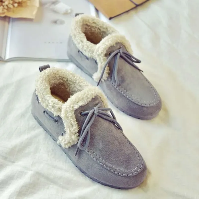 Women Warm Snow Booties Flat Heel Winter Slip On Boots