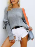 Fashion Pure Colour Ruffled Loose Round Neck Sweater