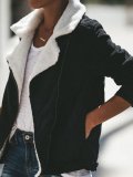 Fold Over Collar  Zipper  Plain Jackets