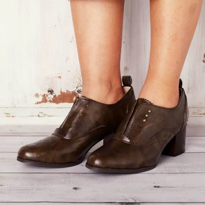 Vintage Slip On Booties Chunky Heel Pu Boots