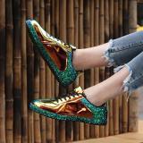 Euramerican Style Lace-Up Low-Top Metal Sneakers