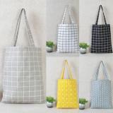 Women Linen Cotton Plaids Canvas Shopping Shoulder Bags