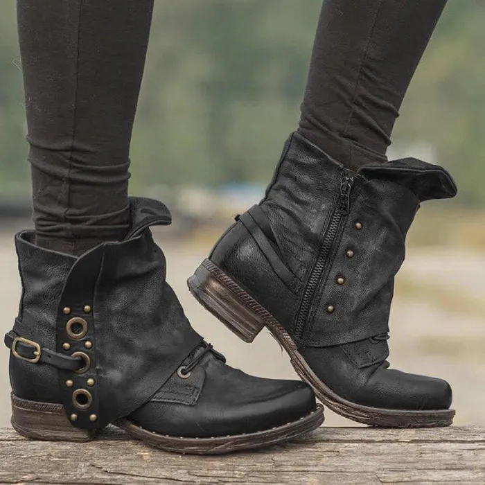 Women Motor Casual Chunky Heel Pu Zipper Spring/fall Ankle Boots