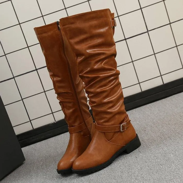 Womens Zipper Daily Chunky Heel Riding Knee High Boots