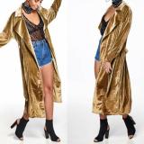Fashion Lapel Collar Plain Belt Loose Long Coat