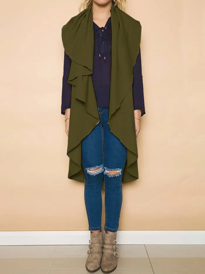 Sleeveless Casual Asymmetric Cotton Cardigan