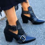 Zipper Chunky Heel Booties Ankle Pointed Toe Shoes