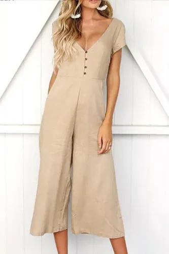 Casual Button Short Sleeve Jumpsuit