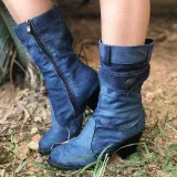 Mid-rise chunky with casual denim booties