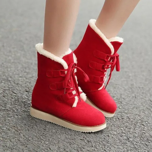 Women Ankle Suede Lace-Up Ski Boots