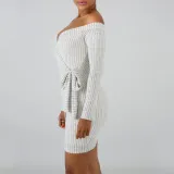 Casual Sexy V Neck Off   The Shoulder Knitted Sweater Mini Dresses