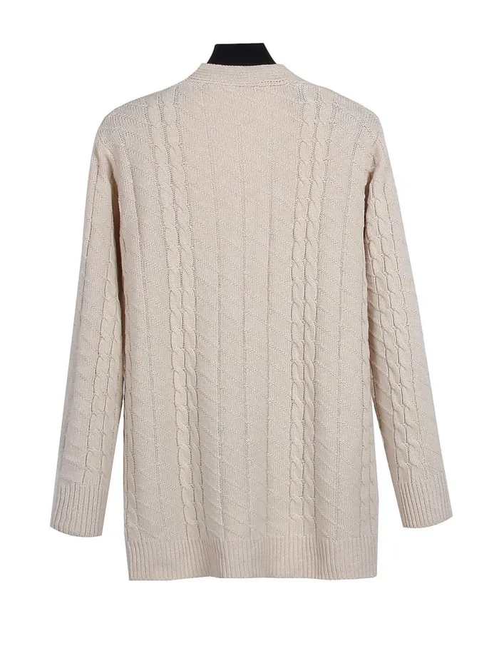 Solid V Neck Button Down Knitted Cardigan