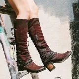 Women Vintage Lace Up Boots European Style Bandage Above Knee Boots