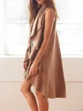 Sleeveless Casual Asymmetric Cotton Cardigan
