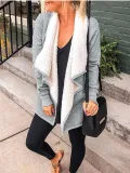 Gray Cotton-Blend Shawl Collar Casual Cardigans