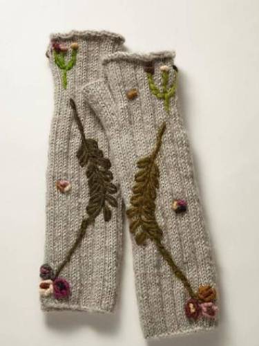 Light Gray Knitted Tribal Gloves & Mittens