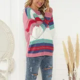 Casual Long Sleeve Colouring Striped Sweater