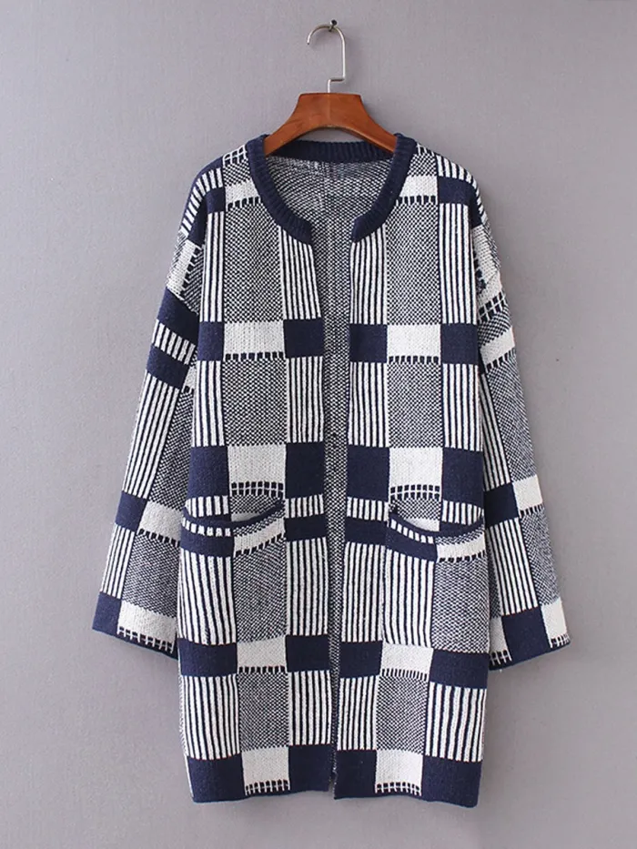 Knitted Casual Paneled Geometric 2018 Women's Warmest Cardigans